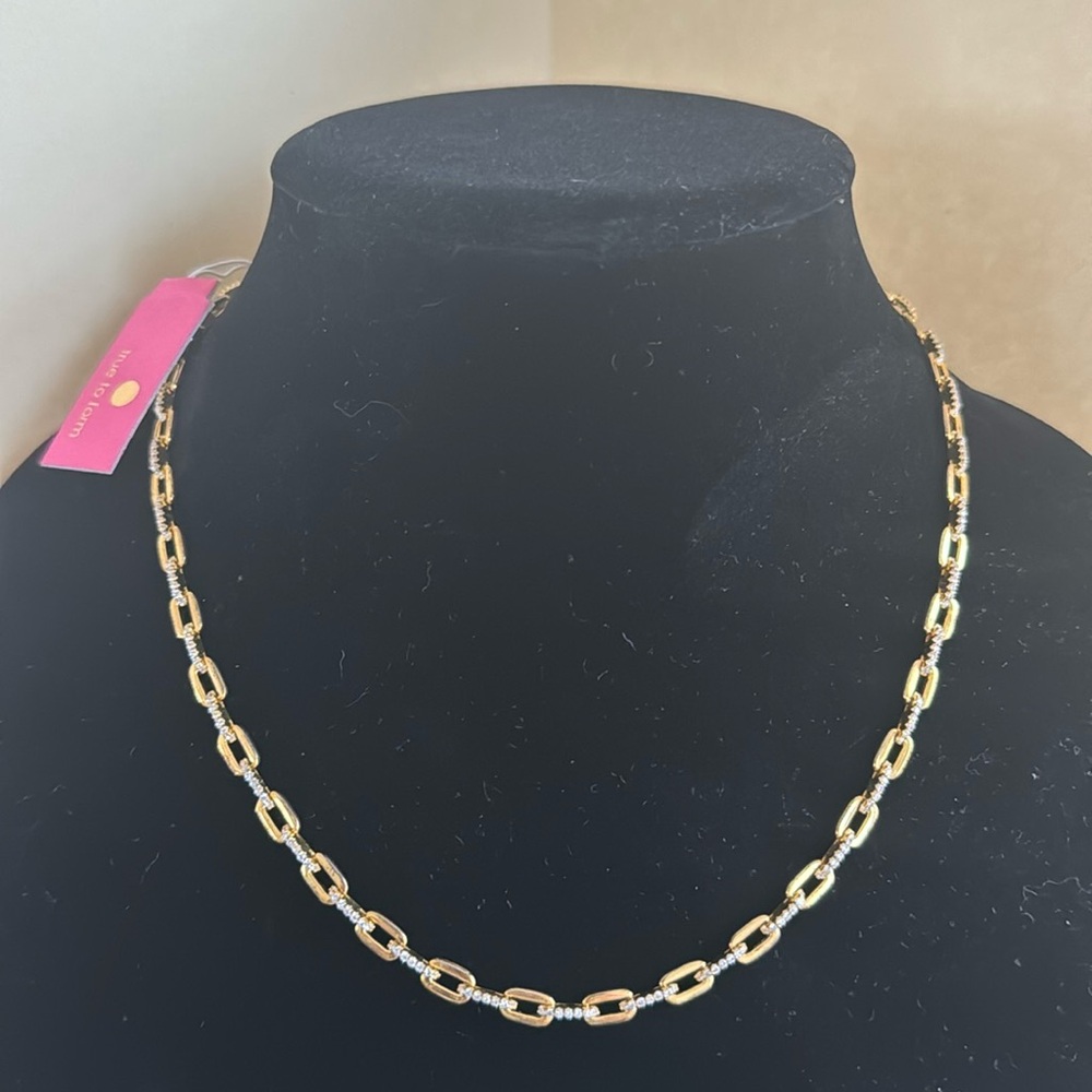 TRUE TO FORM Embellished Gold Tone Link Necklace 16” + 3” Extender NWT $99